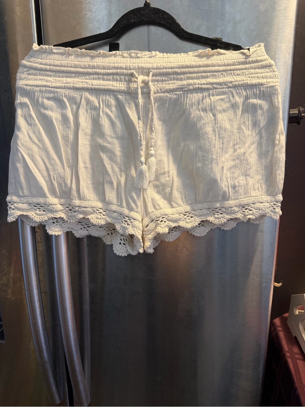 aerie Cream Crochet Trim Drawstring Skort-Style Shorts